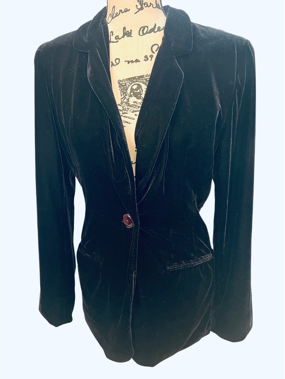 Vintage 90s FNR Black Velvet Blazer Jacket Size 6 Tailored Minimalist